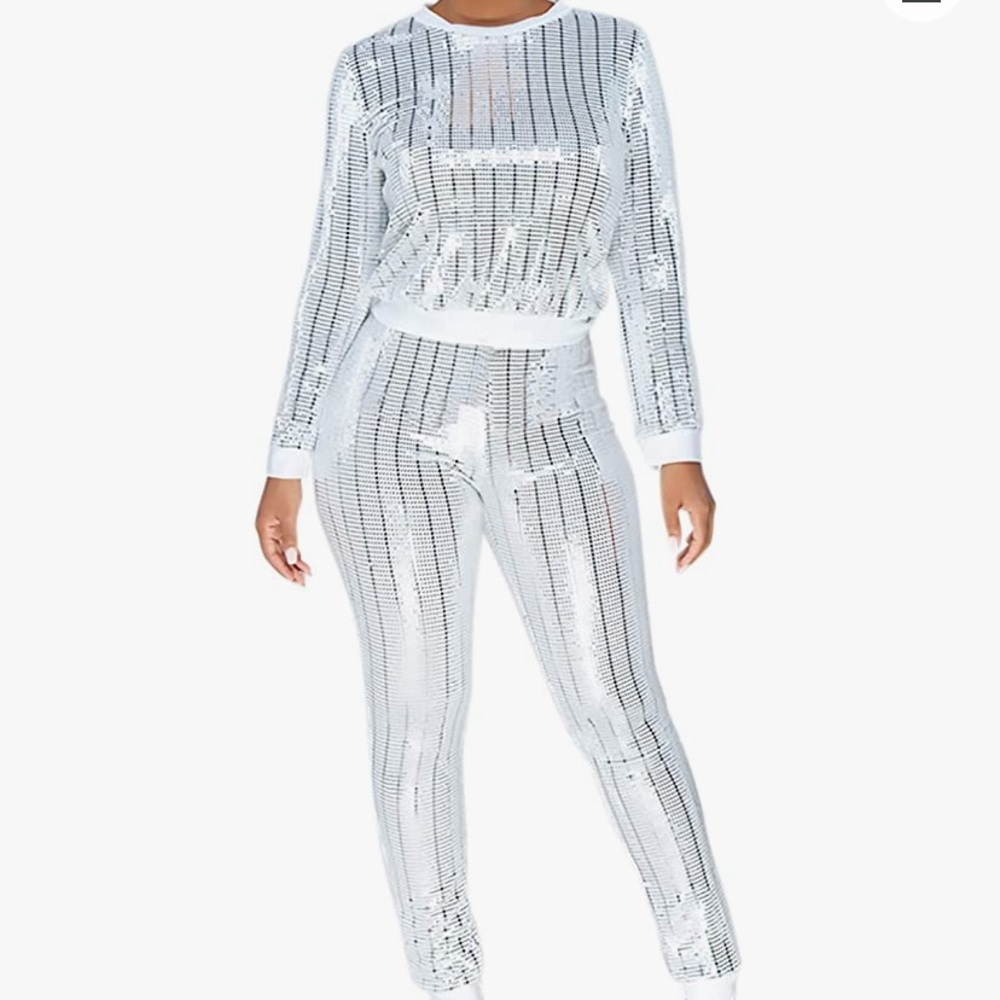 White Sequin Two-Piece Sweatsuit NWOT
